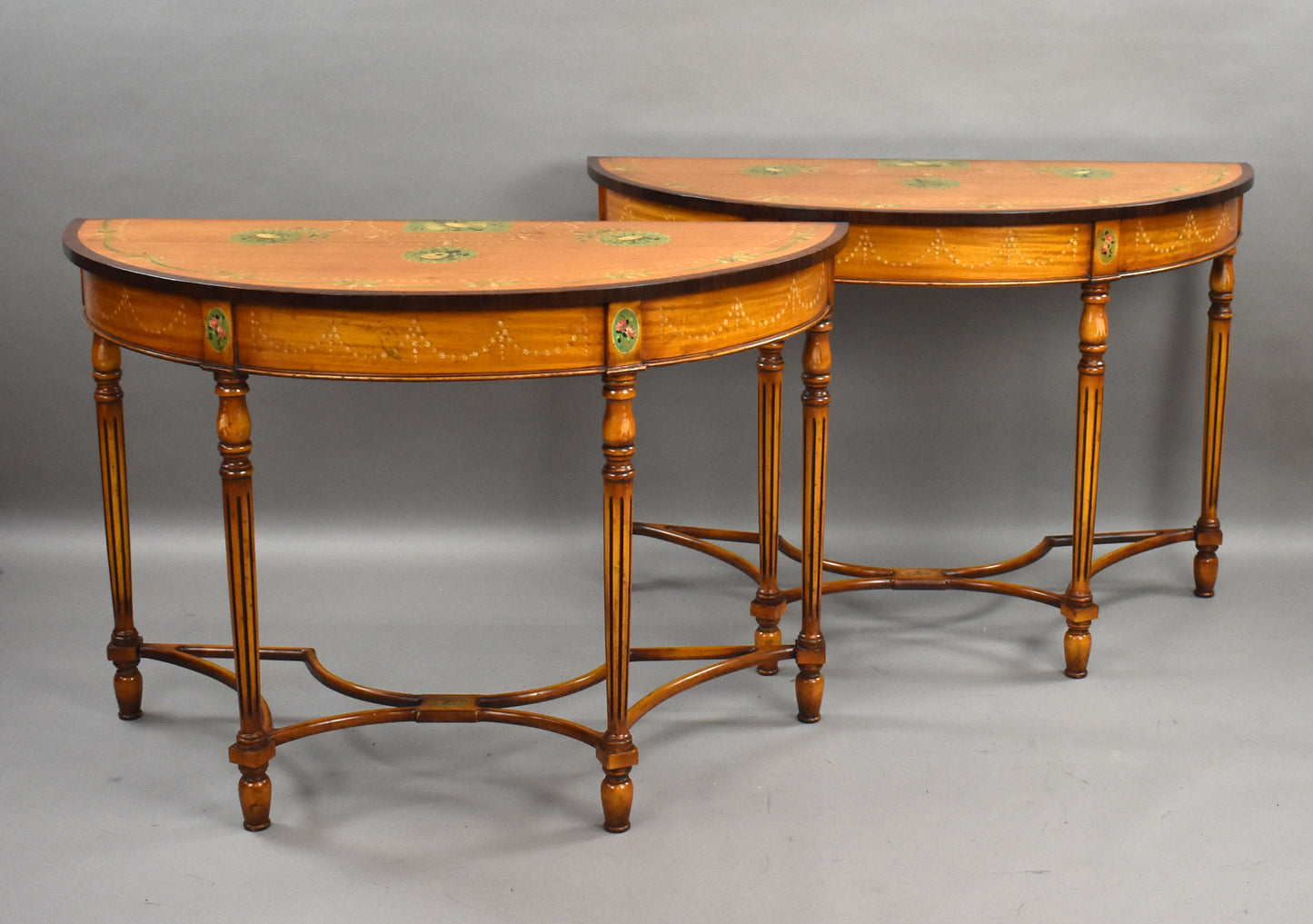 Pair Satinwood Painted Consul Tables
