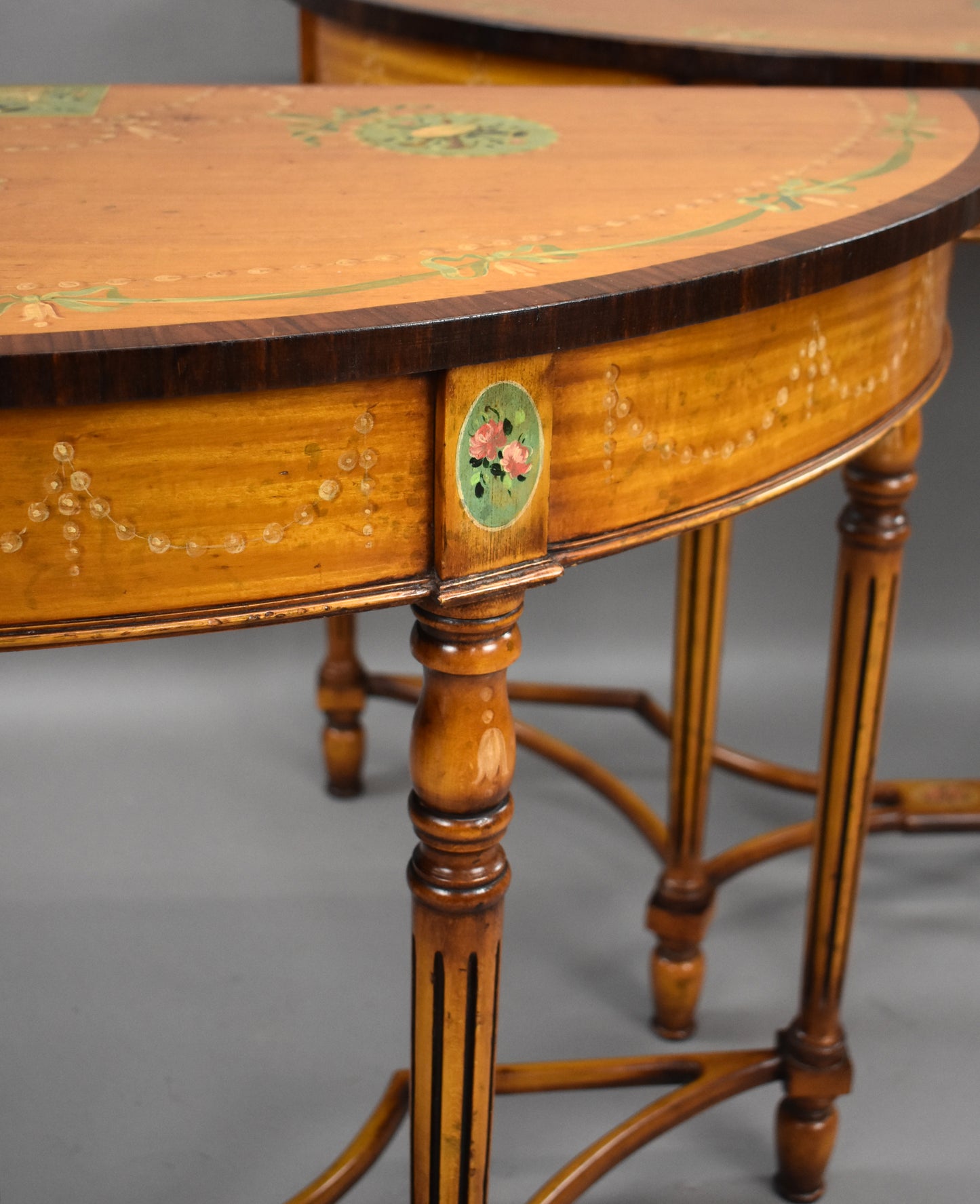 Pair Satinwood Painted Consul Tables