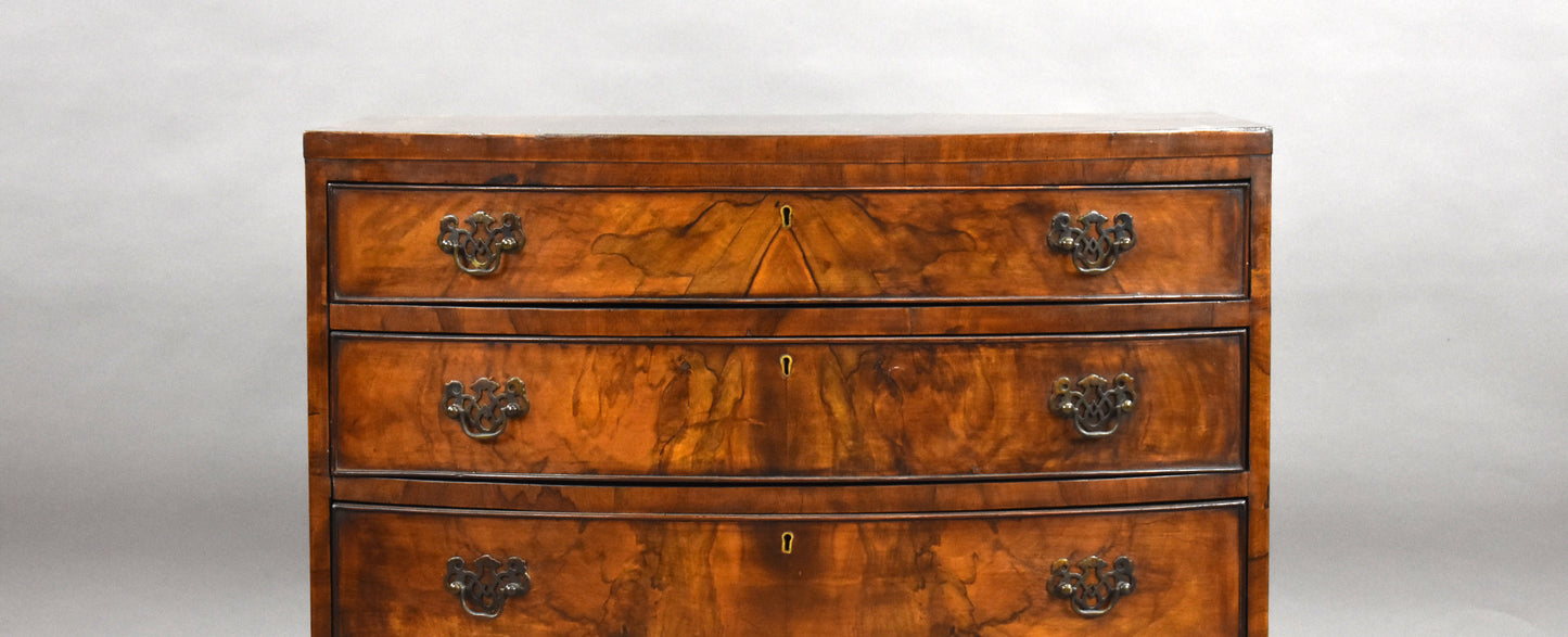 Early 20th Century Figured Walnut Bow front Chest Drawers