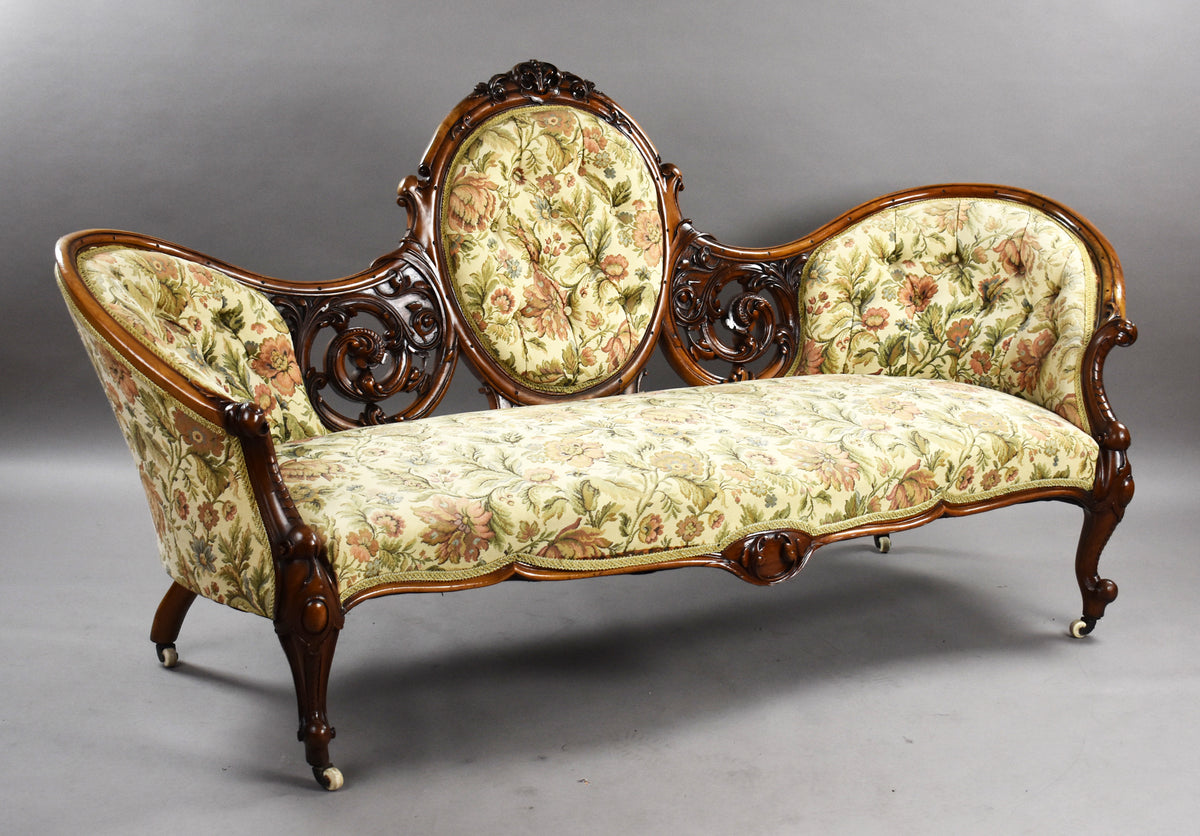 Victorian Walnut Carved Chaise/Sofa