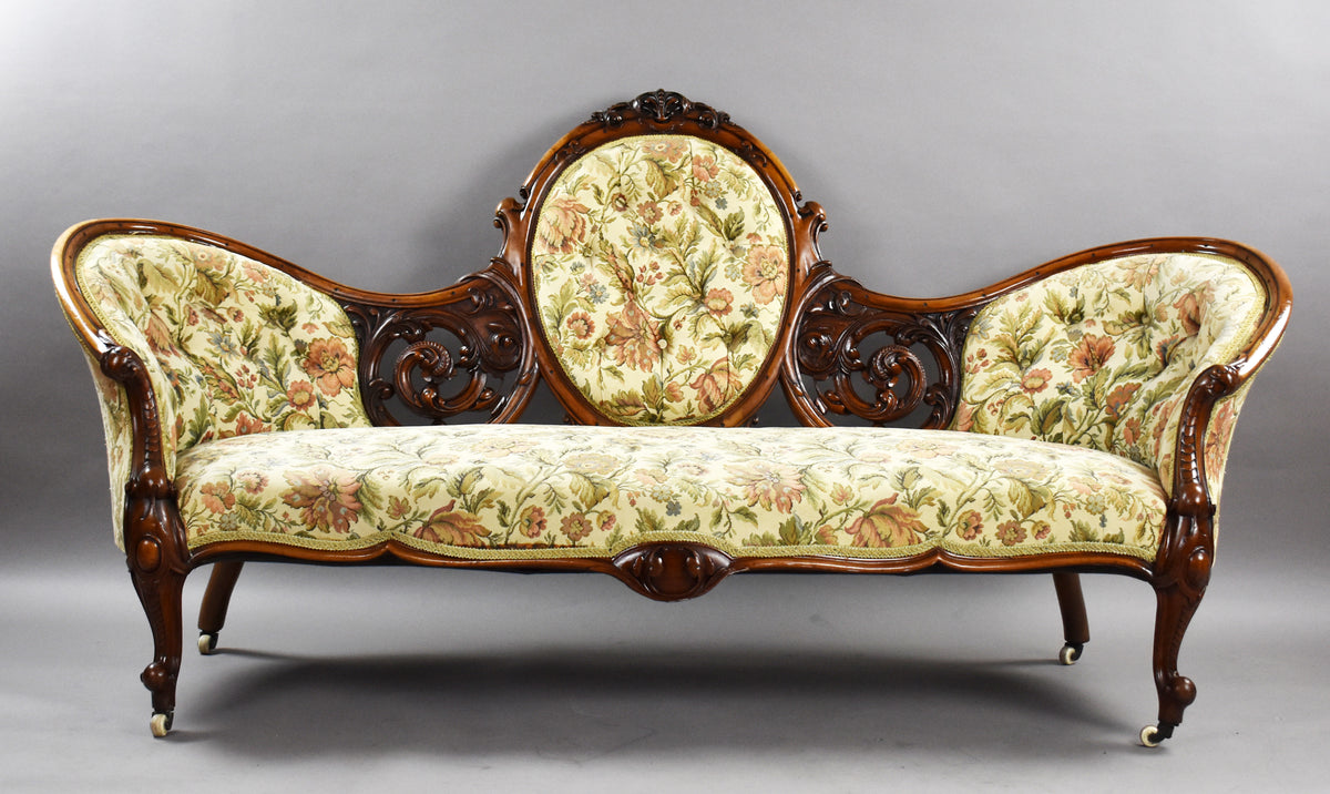 Victorian Walnut Carved Chaise/Sofa