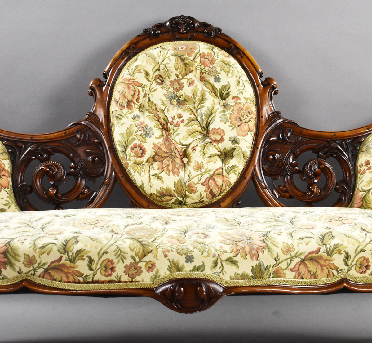 Victorian Walnut Carved Chaise/Sofa