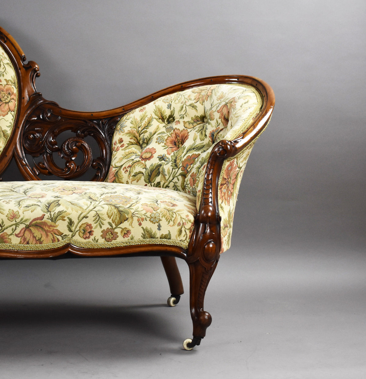 Victorian Walnut Carved Chaise/Sofa