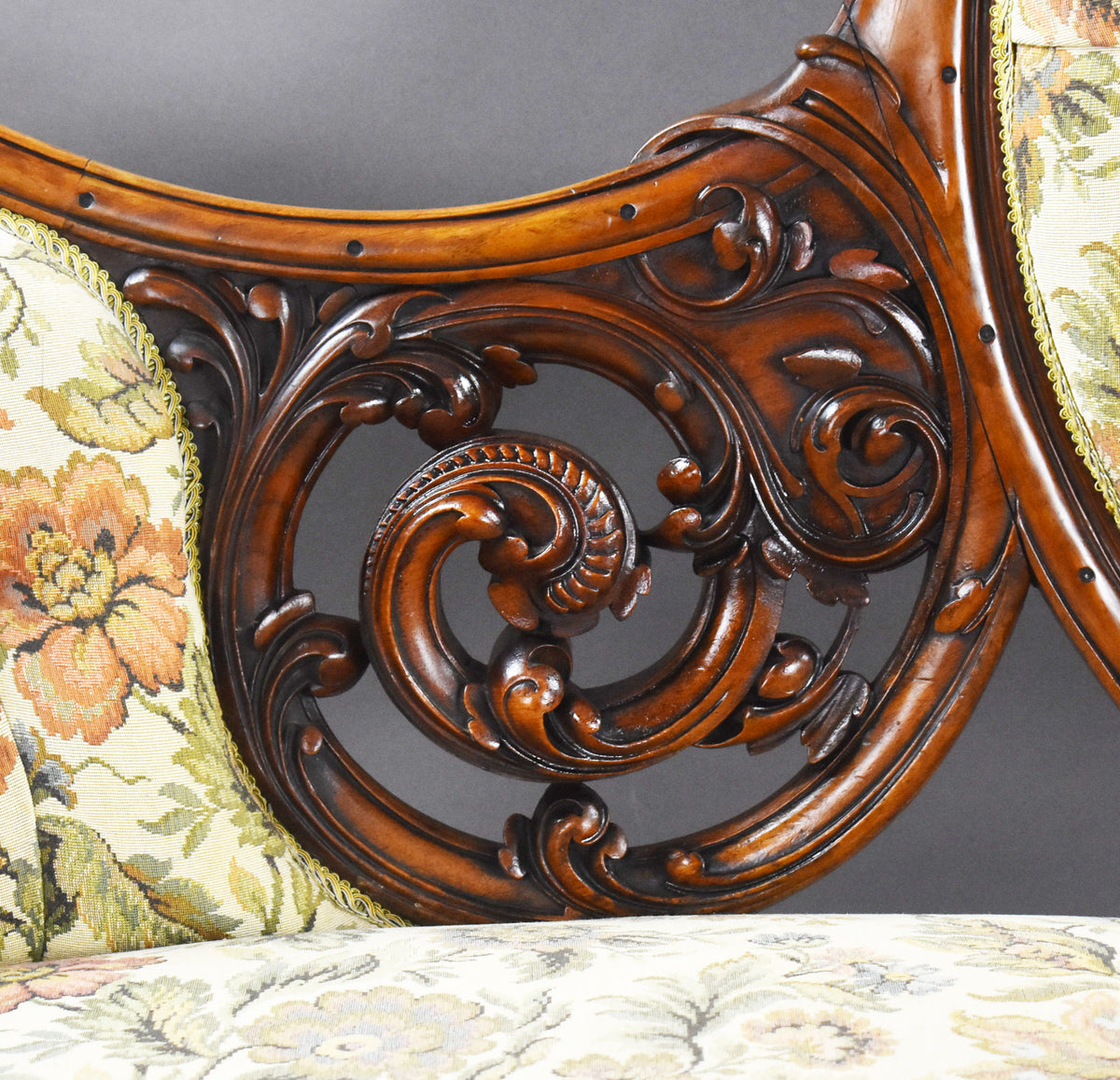 Victorian Walnut Carved Chaise/Sofa